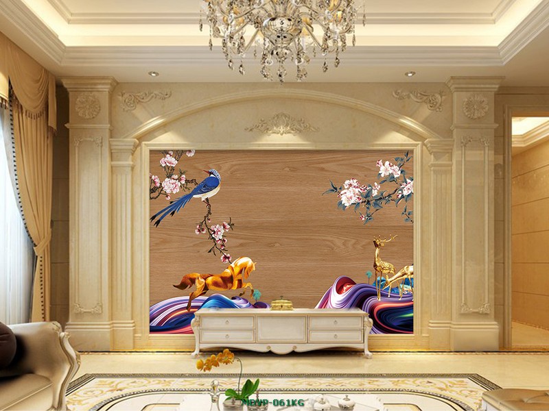 hoa và chim trên nền gỗ